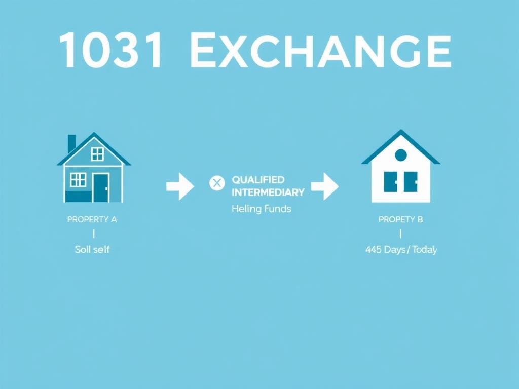 Diagram showing the 1031 exchange process flow with property sale and acquisition