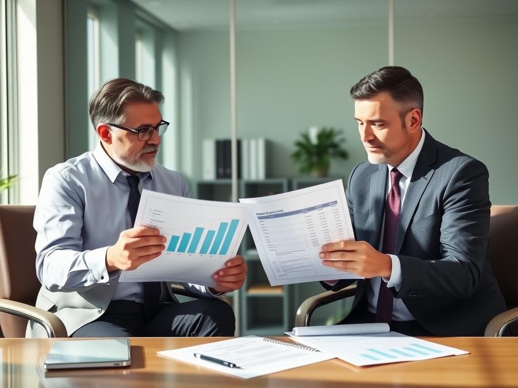 Investor reviewing tax documents with financial advisor