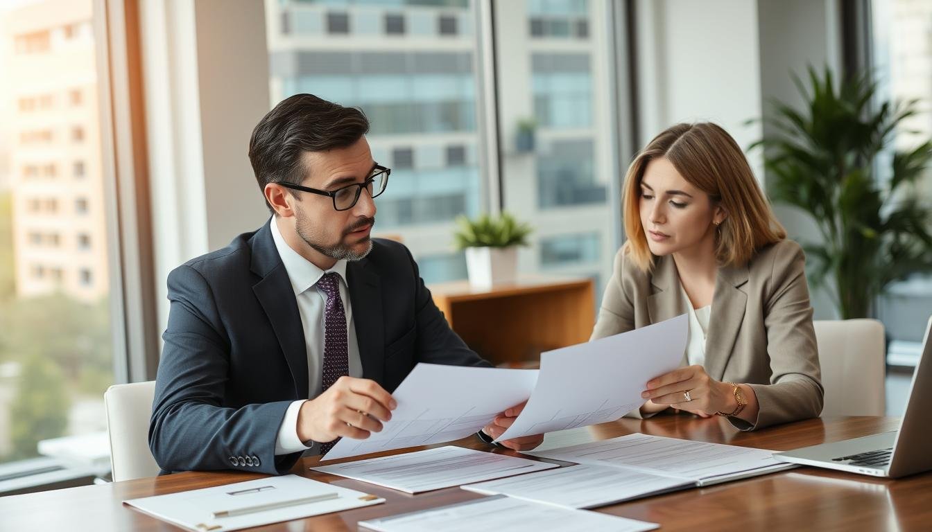 Professional Qualified Intermediary reviewing 1031 exchange documents with client