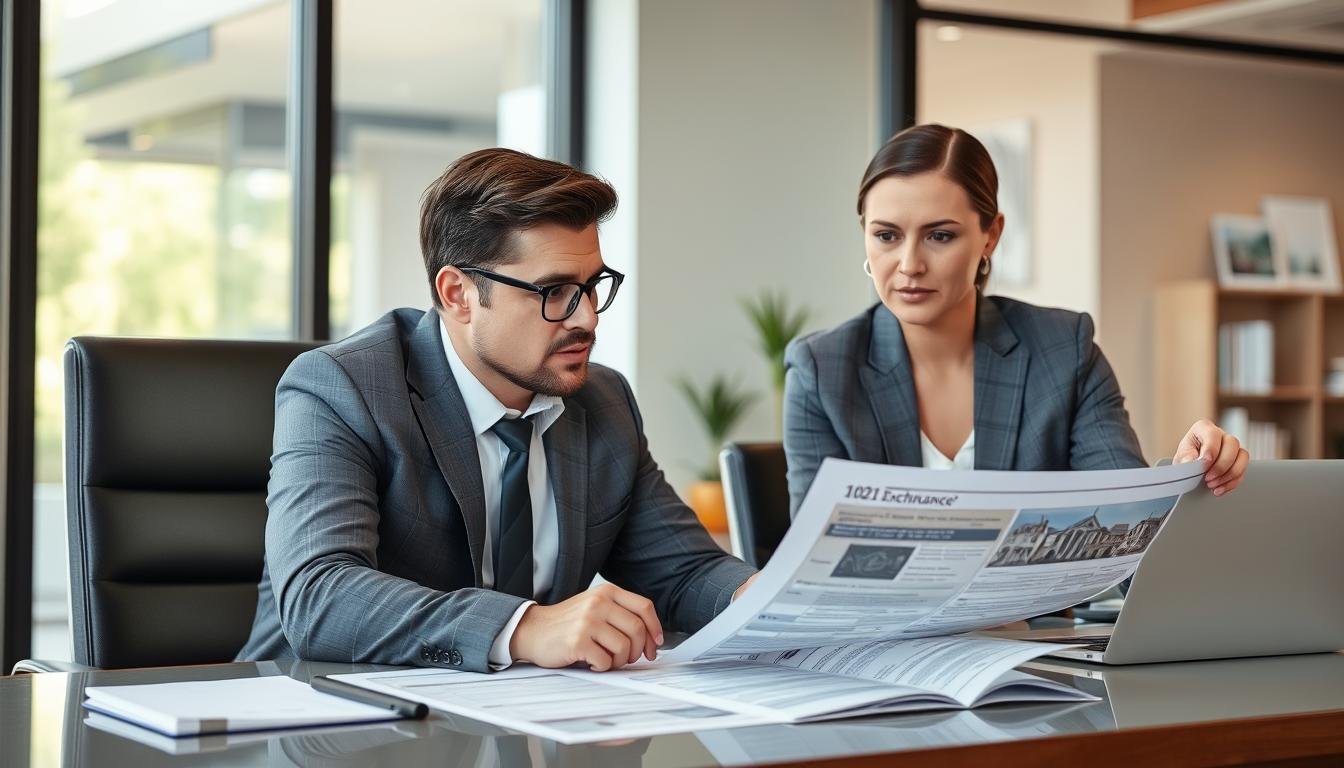 Real estate investor reviewing 1031 Exchange documents with financial advisor