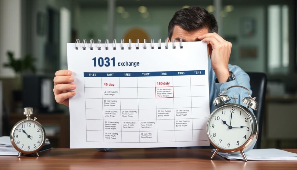 Real estate investor reviewing 1031 Exchange timeline with calendar
