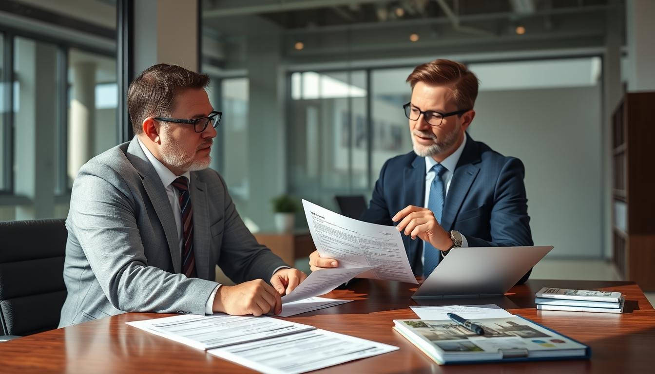 Real estate investor reviewing 1031 exchange documents with financial advisor