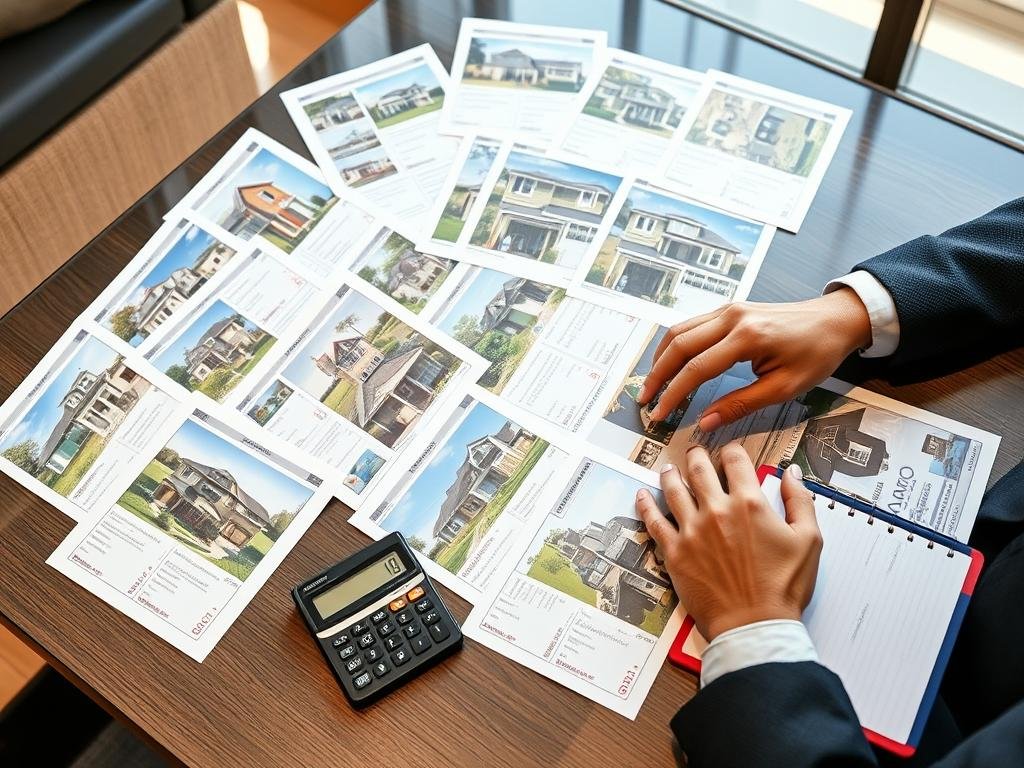 Real estate investor reviewing multiple potential replacement properties